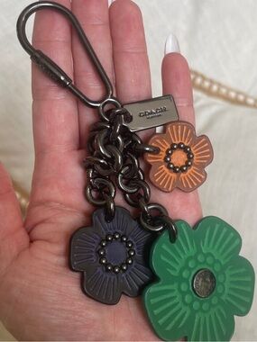 Coach Floral Keychain Charm in Green, Purple & Orange